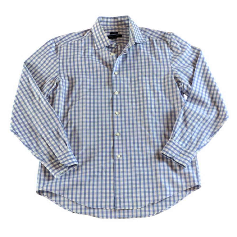Pronto Uomo Light Blue and White Plaid Shirt - Large